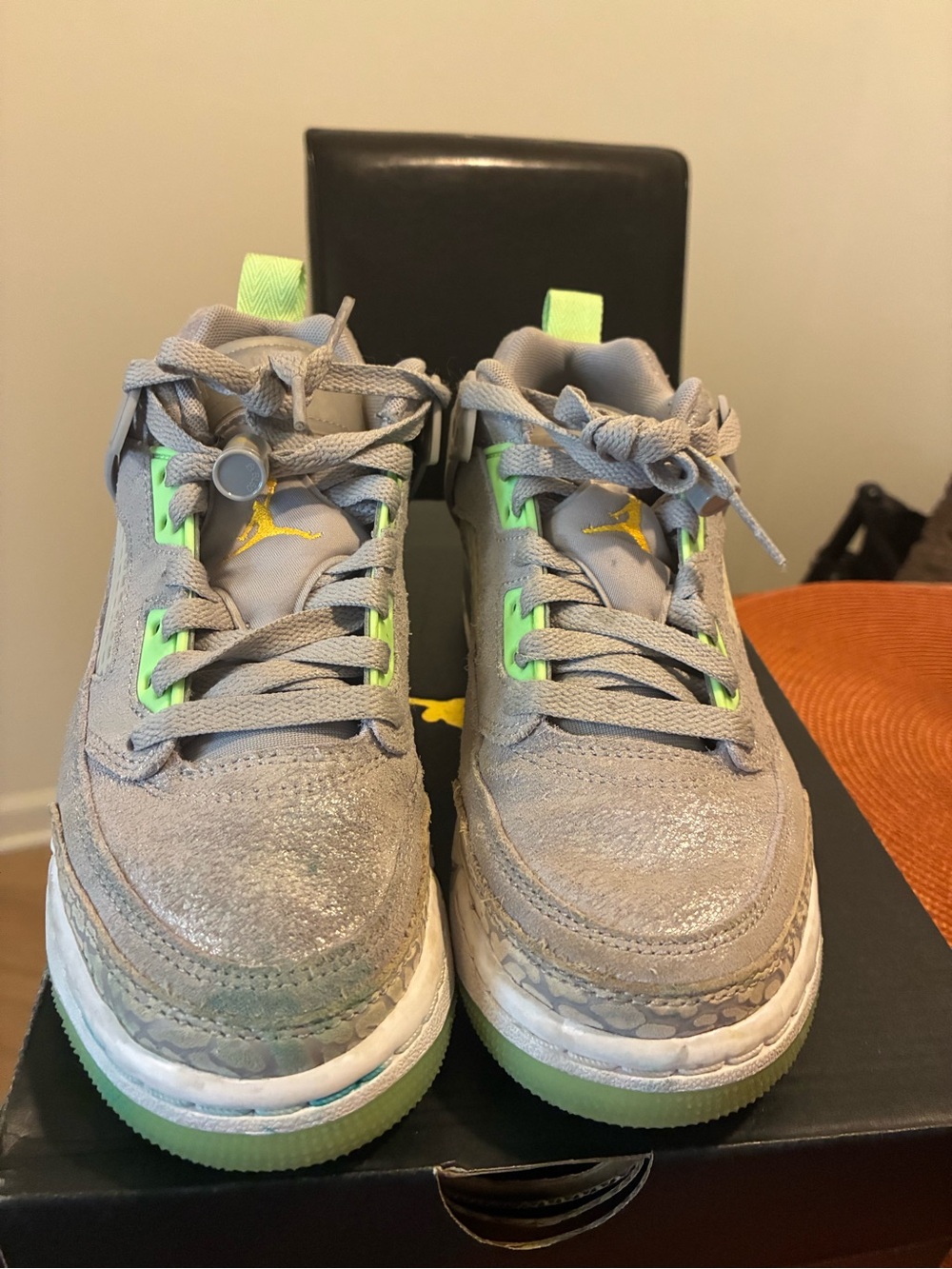 Nike Kids' Gray Sneakers with Neon Green Accents